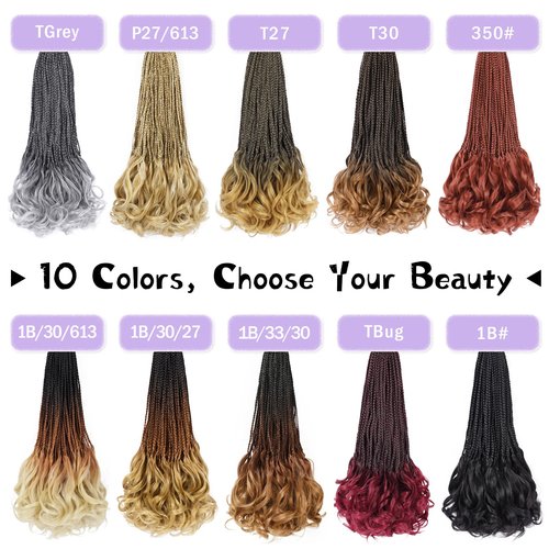French Curl Crochet Braids 12 Inch Goddess Box Braids Crochet Hair 8 Packs Pre Looped Crochet Box Braid with Curly Ends Synthetic French Curly Braiding Hair Extensions 1B#