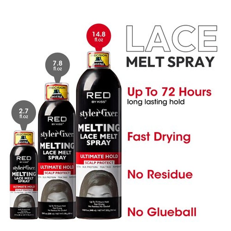 RED By Kiss Styler Fixer Melting Lace Melt Spray, Ultimate Hold, Scalp Protection, Fast Drying & No Residue, Strong Adhesion, Natural Look for Lace Front Wig
