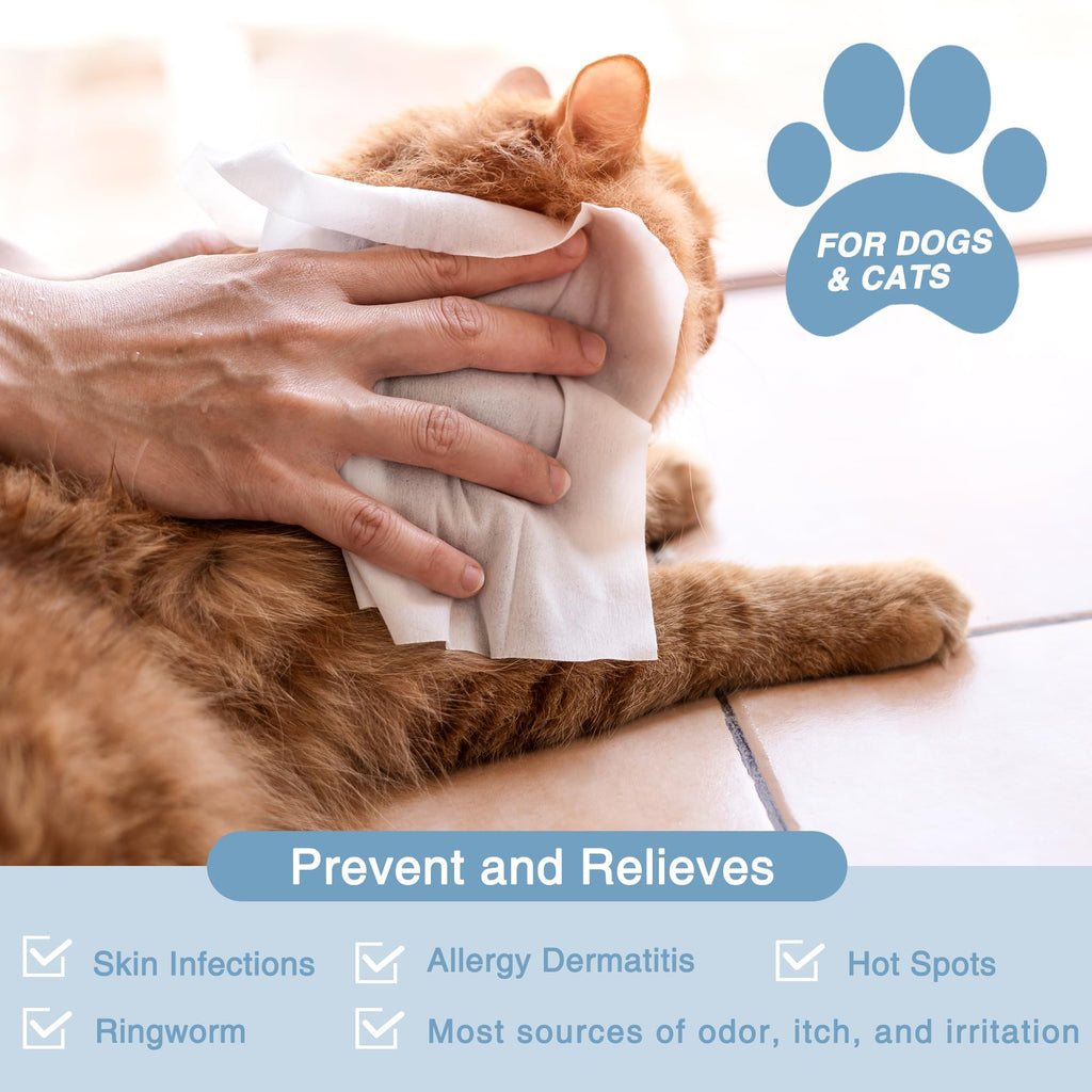 Natouch Antifungal and Antibacterial Wipes for Dogs & Cats, Dog Yeast Infection Treatment Wipes, All Natural Grooming Wipes for Cleaning, Help with Hot Spots, Ringworm, and Skin Infections, 160 Count