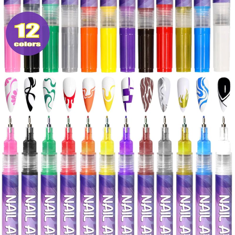 WoKankan 2026 Upgraded 12-Color Pro Nail Art Pen Set - 0.5mm Fine Tip Acrylic Markers for DIY Manicures, Crafts & Rock Painting - Quick-Dry, Salon-Quality Results at Home