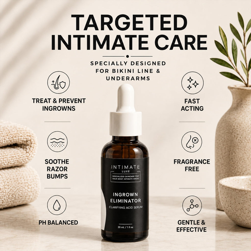 Intimate Luxe Ingrown Hair Treatment Serum – Razor Bump & Ingrown Eliminator for Bikini Line, Underarms & Body| Shave & Post Wax Care for Women & Men| Fragrance-Free with Lactic & Salicylic Acid –30ml
