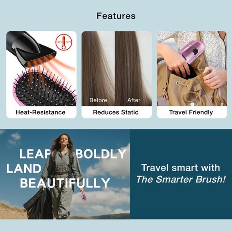 NuWay 4HAIR Traveler U.S. and International Patented Travel Brush (Petal Pink)
