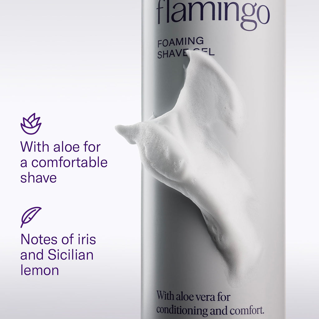 Flamingo Shaving Razor Set for Women - Original Razor Handle, 2 Blade Refills, Foaming Shaving Gel, and Shower Holder - Lilac