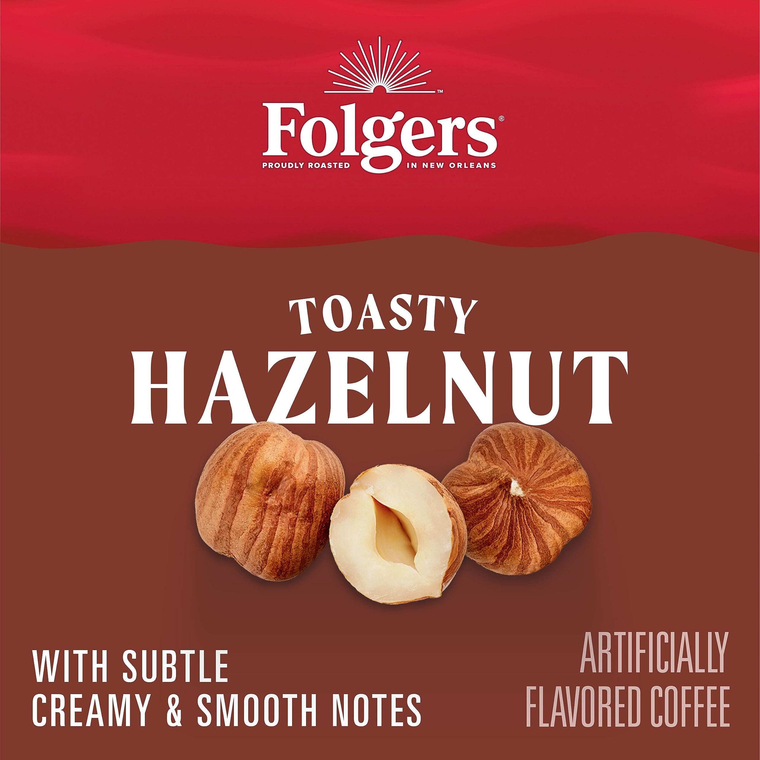 Folgers Toasty Hazelnut Artificially Flavored Ground Coffee, 6 Canisters