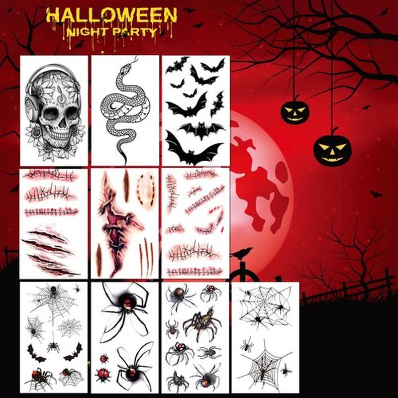 JEEFONNA 22 Sheets Halloween Temporary Tattoos, Perfect Halloween Joker Face Tattoos for Costumes, Halloween Party Accessories and Cosplay (Mixed's)