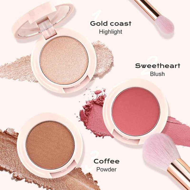 Color Nymph Contour Blush Highlighter Palette - 3-in-1 Shimmer & Matte Travel Kit with Brush & Mirror | Purple