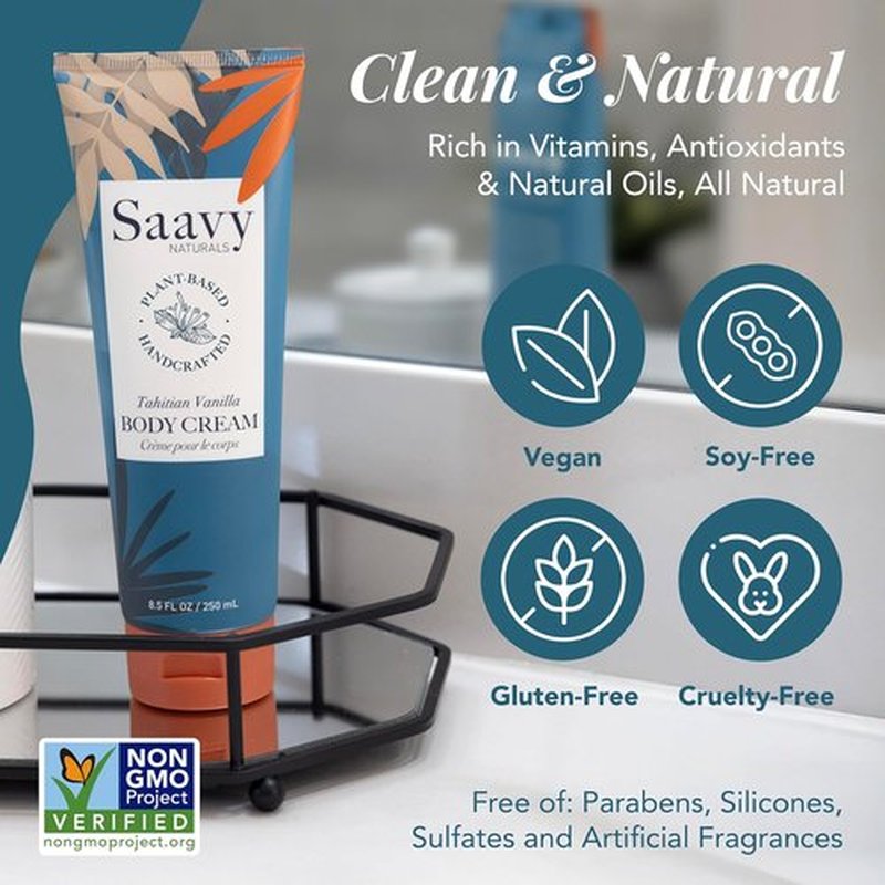 Saavy Naturals Deeply Hydrating Body Cream - Nourishing Shea Butter & Plant-Based Formula | Tahitian Vanilla, 8.5 fl oz (2 Pack)