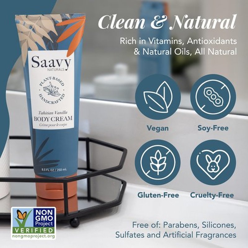 Saavy Naturals Deeply Hydrating Body Cream for Dry Skin – Nourishing Shea Butter, Plant-Based & Sustainably Sourced – Tahitian Vanilla – 8.5 fl oz, 2 pack