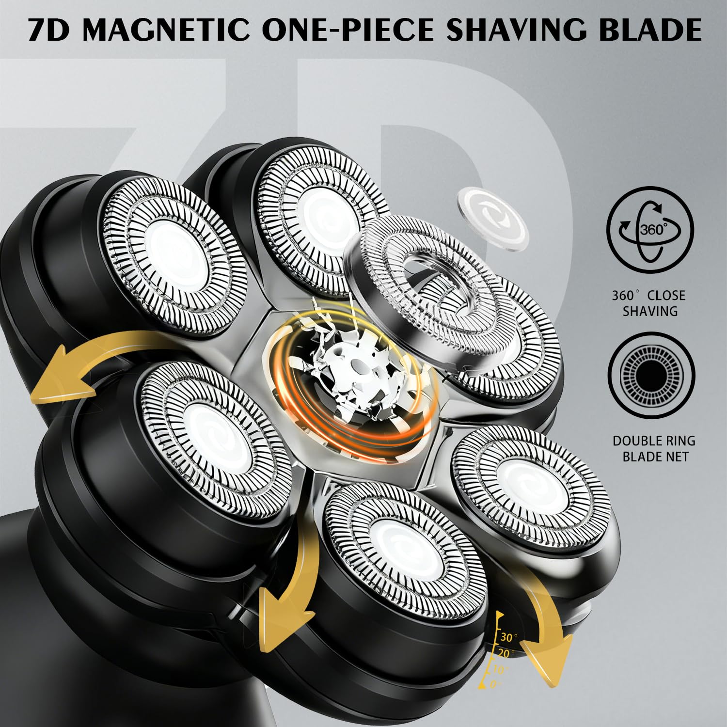 VODOZAVA Head Shaver Replacement Heads Magnetic 7 Blades Razor Replacement Blades Compatible with Freebird Shaver & Other Brands (hmblack7B2P)