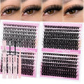 FADLASH Lash Clusters Kit 560Pcs Eyelash Clusters Kit 8-16mm Individual D Curl Cluster Eyelash Extensions with Lash Bond and Seal Lash Tweezers (30D+40D+50D+60D Kit 8-16mm)