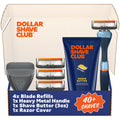 Dollar Shave Club | The Member Exclusive Shave Set | 4 Extra Close Refill Cartridges, 1 Handle (Blue), 1 Shave Butter 3 ounce, 1 Razor Cover, Razors for Men