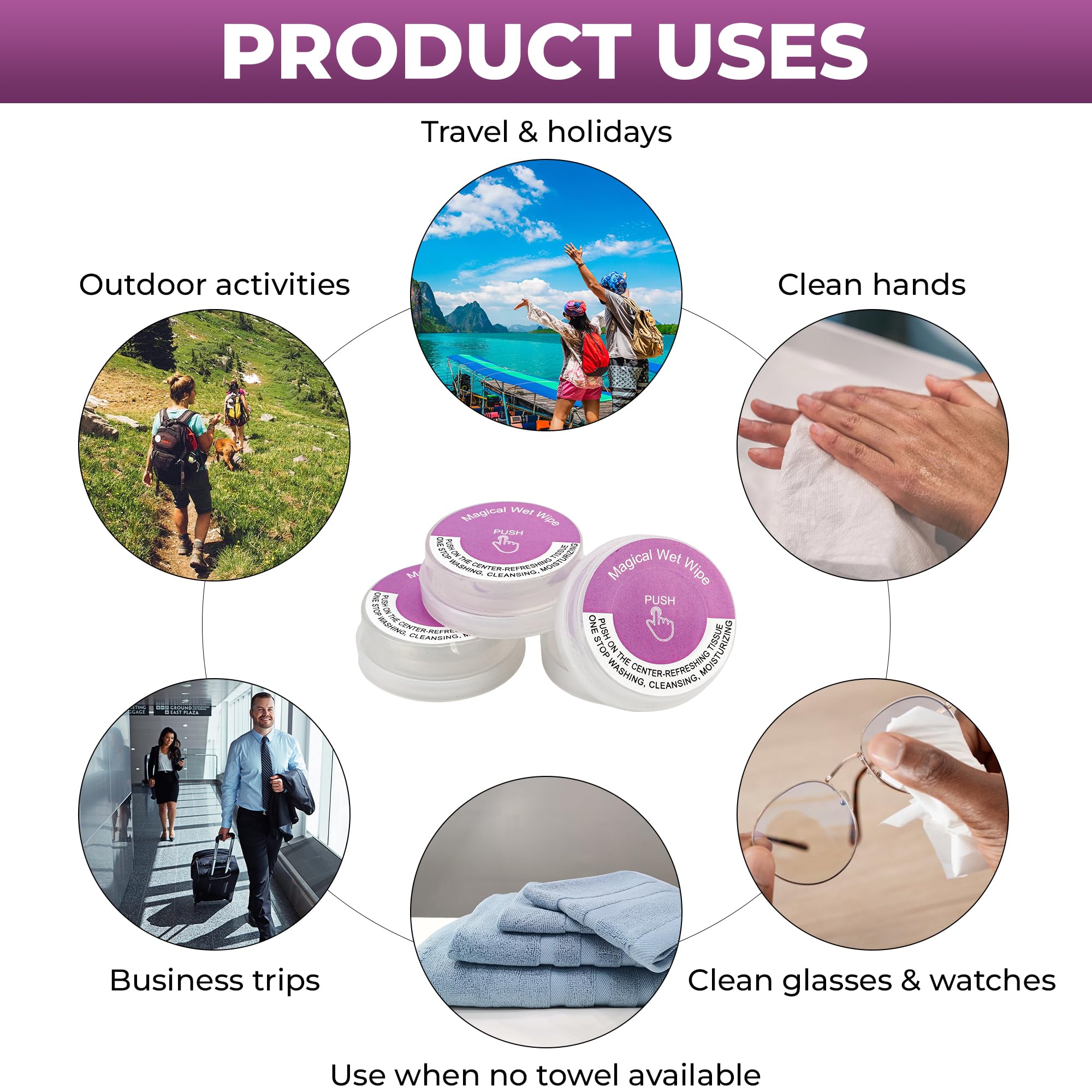 50 Pack Lavender Scented Hand Wipes, Individually Wrapped Wet Mini Towelettes, Alcohol-Free Moisturizing Cleaning Wipes for Travel, Gym & Outdoor Activities