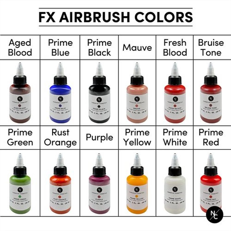 Narrative Cosmetics FX Alcohol Airbrush Paint — 2 fl oz | Waterproof, Quick-Dry, Skin-Safe Body & SFX Makeup | Brush or Sponge | Stage, Film, Halloween, Cosplay, Bodypainting — Prime Black