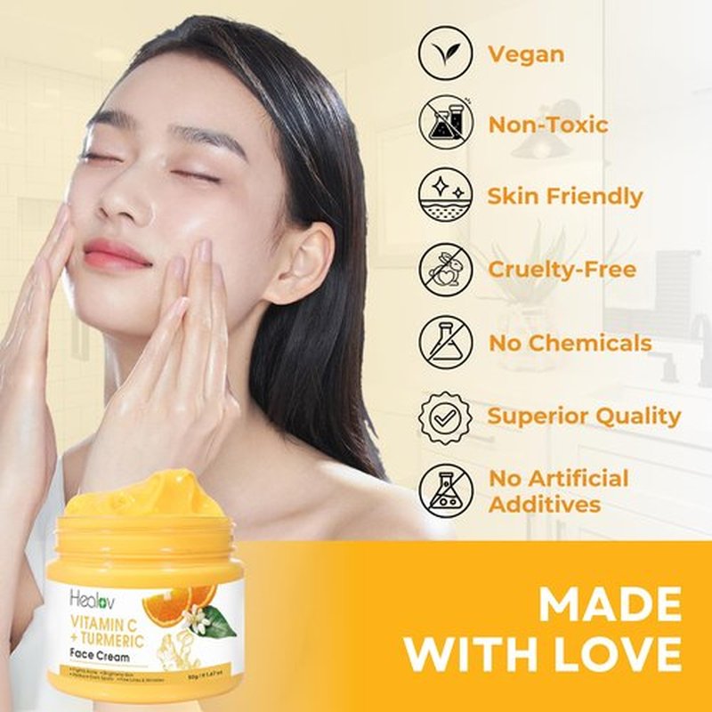 Healov Turmeric Face Cream for Dark Spots – Natural Turmeric Skin Brightening Lotion for Face & Body – Cleanse Skin, Fight Acne, Even Tone, Clear Scars, Sun Damage, & Hyperpigmentation – 50g / 1.67oz