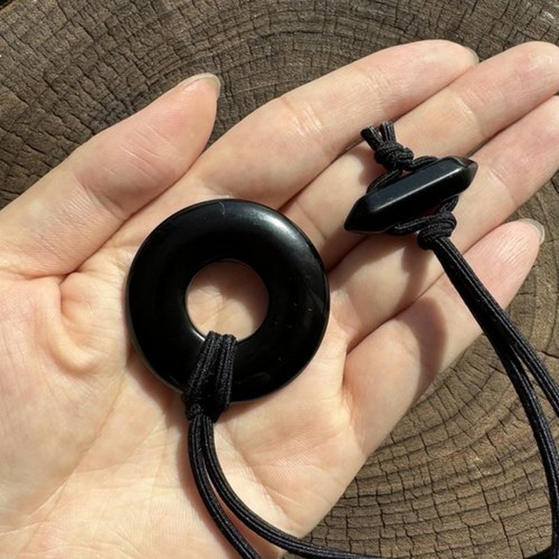 Nutty Natte Knotted Elastic Hair Tie for Dreadlock and thick hair Real Gemstone Ponytail Holders Loc Hair Accessories dread tie for Women Men (Black Obsidian)