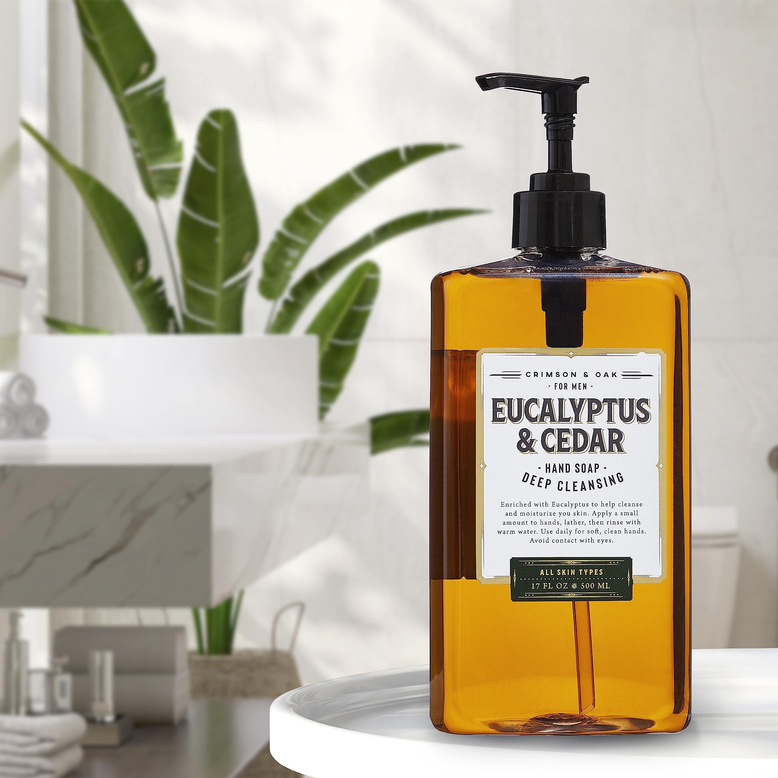 Body Prescriptions Crimson & Oak Men's Deep Cleansing Hand Soap with Pump Dispenser, 17 Fl Oz (Pack of 4), Eucalyptus & Cedar