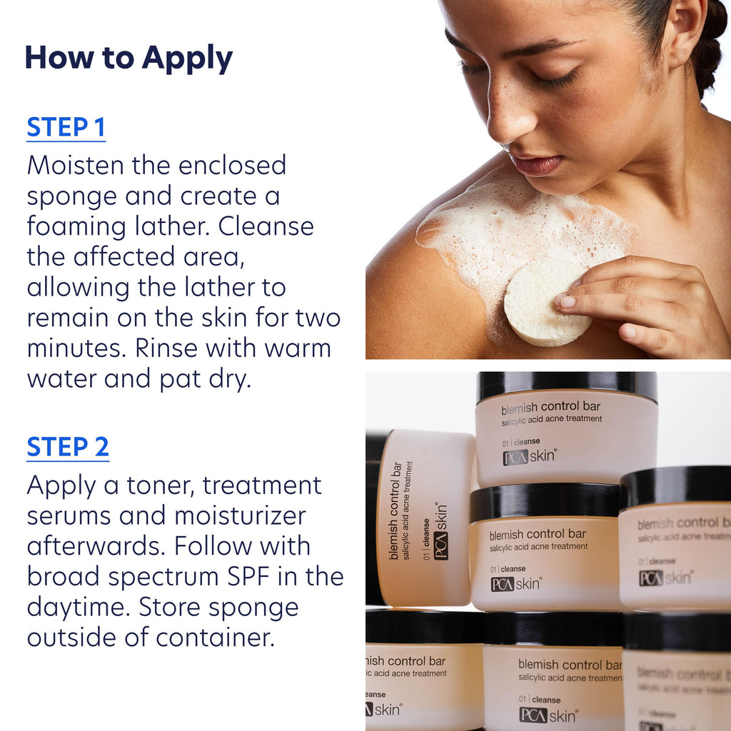 PCA SKIN Blemish Control Acne Cleanser Bar with 2% Salicylic Acid, Acne Wash for Face and Body, 3.2 fl oz Jar