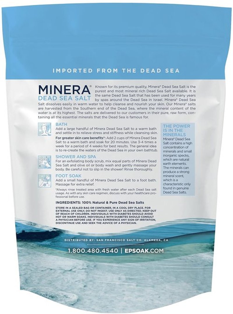 Minera Fine Grain Dead Sea Salt - 100% Pure & Natural for Bath & Foot Soaks | 5 lbs, Fast-Dissolving, Unscented