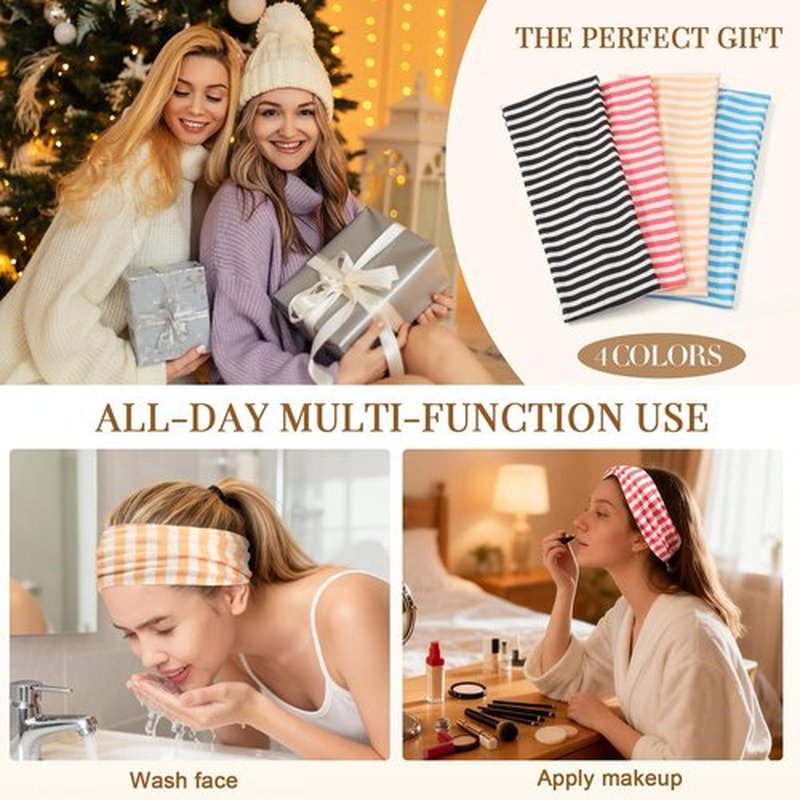 4 Pack Stripe Headband for Women - Non Slip Wraps Elastic Stretchy Hairbands, Soft Fabric Hair Bands for Yoga Workouts, Breathable Head Bands for Hairstyles & Outfits, Valentine's Day Gifts