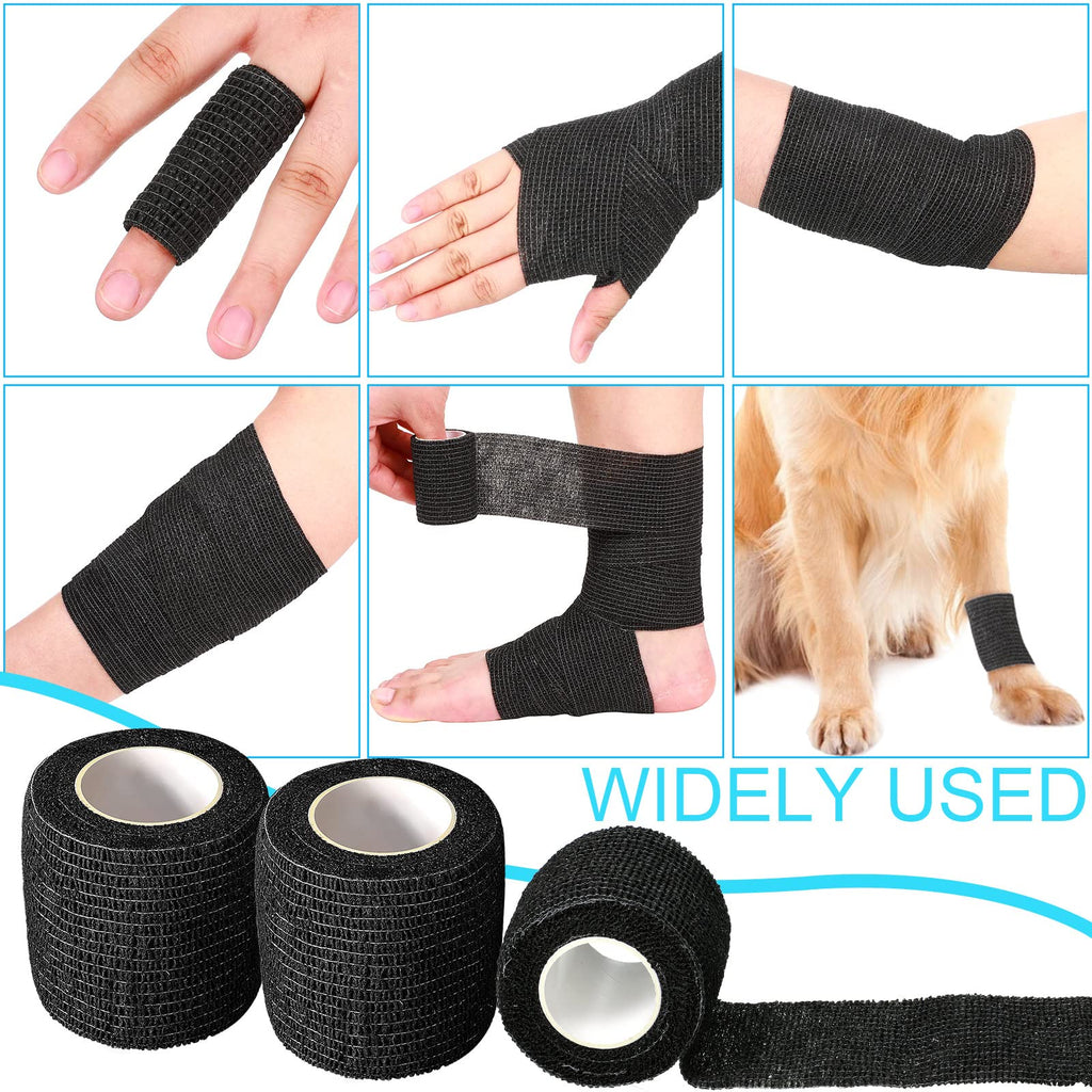 Treela 48 Pack Self Adhesive Wrap Bandage Bulk, 2 Inches x 5 Yards Self Adherent Cohesive Bandage Elastic Athletic Tape Breathable Wound Tape for Stretch Athletic Sports Wrist Ankle(Black)