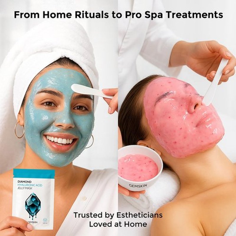 GEMSKIN Jelly Mask for Facials Peel-Off - 10 Set Pack Modeling Rubber Mask Multipack - Hydrating & Calming Jelly Face Mask Powder Variety Spa Kit - Bowl Scoop & Spatula Bundle - Professional Skincare