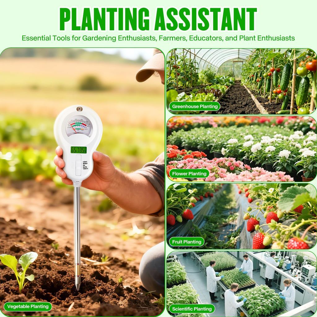 LXIANGN 6-in-1 Multifunctional Soil Moisture Meter, pH/Temperature/Soil Moisture/Sunlight/Air Humidity/Soil Fertility Soli Analyzer for Farming, Gardening, Lawns