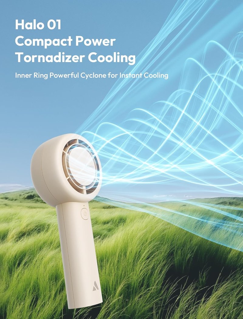 Aecooly Portable Handheld Turbo Fan - 5-Speed USB Rechargeable Mini Cooling Fan | 16H Max Cooling Time, Beige