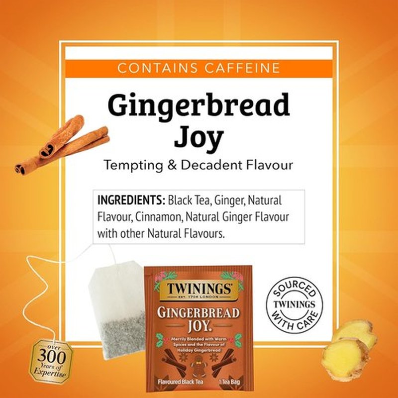 Twinings Gingerbread Joy Black Tea - Caffeinated Ginger & Cinnamon Flavor, 20 Individually Wrapped Teabags