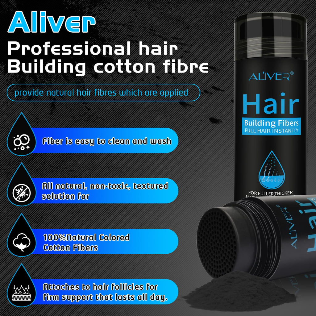 ALIVER Hair Fibers for Thinning Hair for Women & Men, Extra Spray Applicator, Black, 27.5 Gr Hair Powder Bald Spot Cover Up, Instantly Hair Filler, Undetected & Natural
