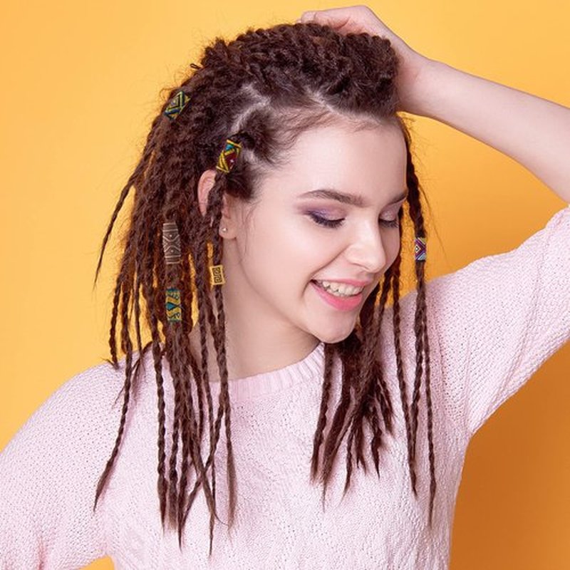 HINZIC 54 PCS Hair Jewelry Braids Fabric Dreadlock Beads Vintage Locks Hair Clips African Tube Beads Simulation Wood Dreadlock Accessories for Halloween Costume Christmas Women Men