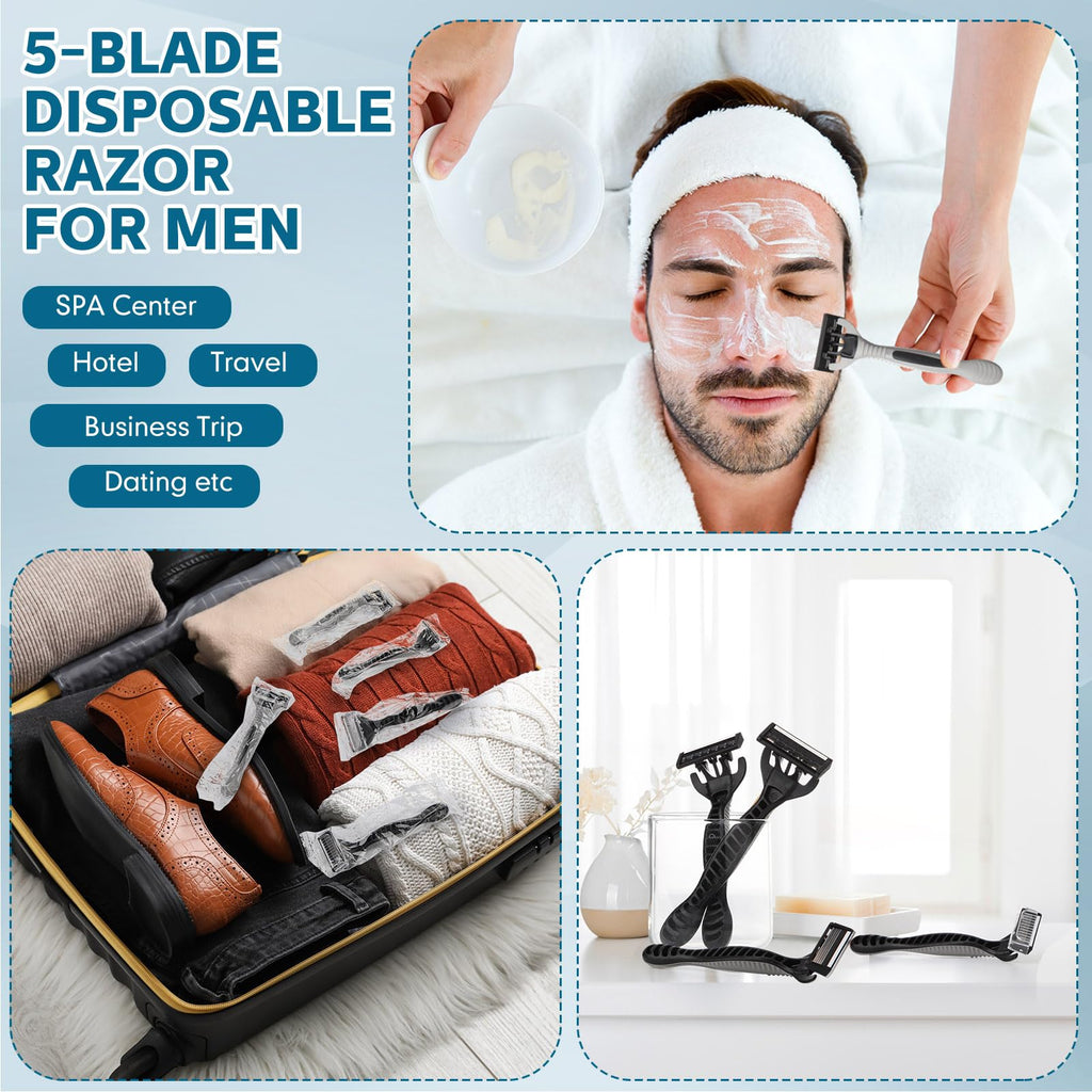 Lanties 24 Pcs Men's Disposable Razors Bulk 5-blade Blade Razors for Men Set Sensitive Skin Razor Disposable Head Razor for a Smooth and Comfortable Shave