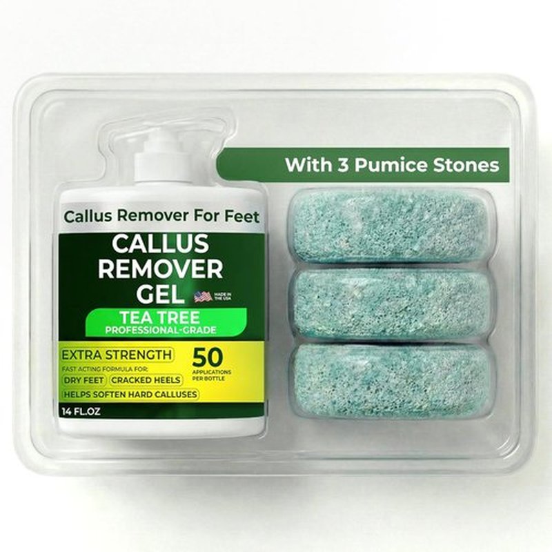 Skiennix Callus Remover Gel - Extra Strength Treatment with Tea Tree Oil | 14 fl oz | 50 Applications + 3 Pumice Stones