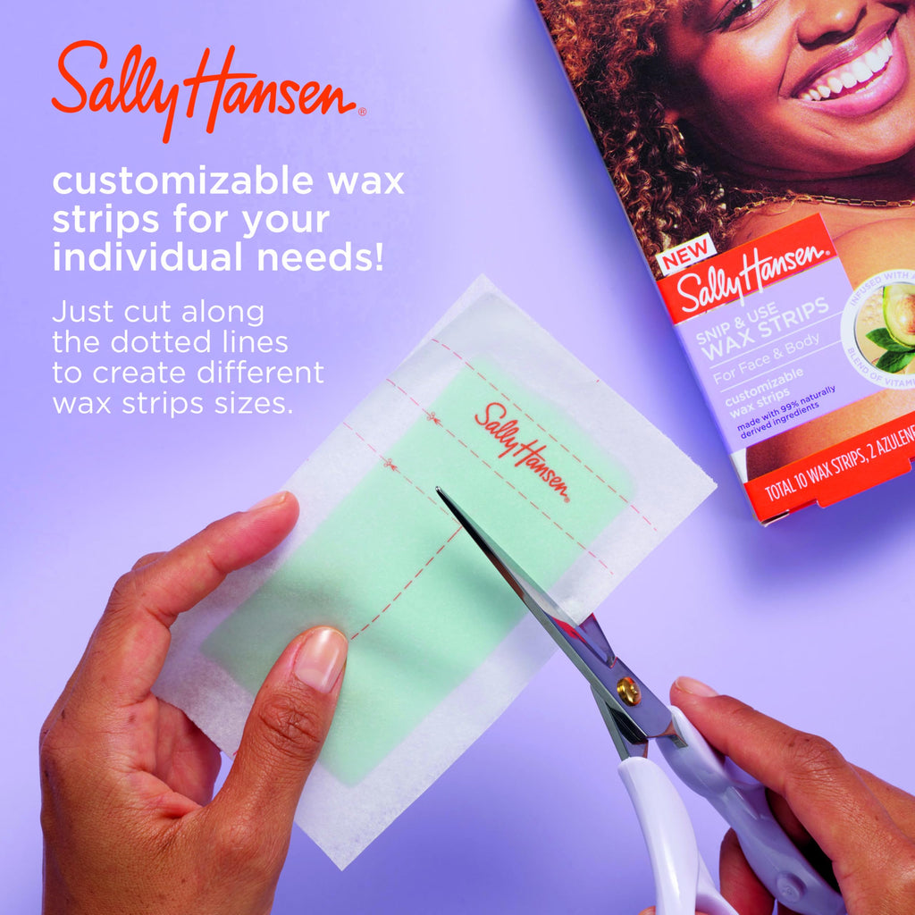 Sally Hansen Snip & Use Wax Strips Kit | Face & Bikini Line Hair Removal | Vitamin E & Avocado Oil Infused | 10 Count