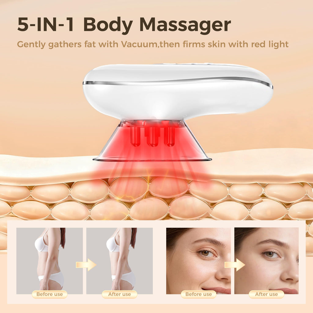 Body Sculpting Machine 5-in-1 – Lymphatic Drainage Massager, Anti Cellulite Massage Tool with Red Blue LED, EMS Import & Suction Cups for Face, Stomach, Thighs, Arms, Legs