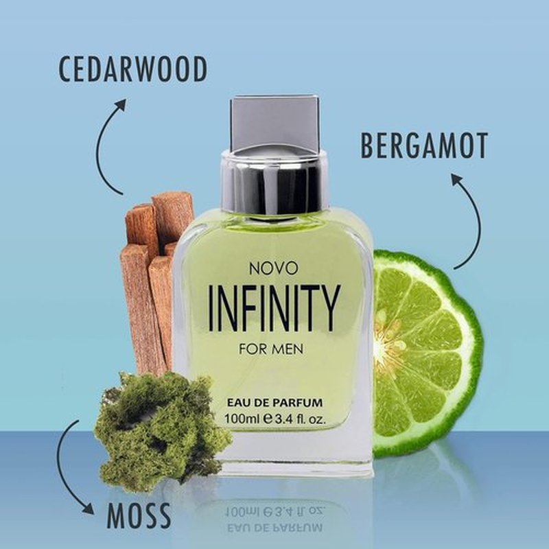 NovoGlow Infinity Eau De Parfum for Men - 3.4 Fl Oz | Refreshing Citrus & Floral Fragrance