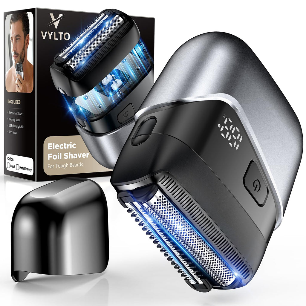 VYLTO Electric Foil Shavers for Men- New Version Mini Electric Razor with 3D Floating Heads & Precision Blades, Portable Cordless Electric Shaver IPX7 Waterproof, LED Display & Fast Charge