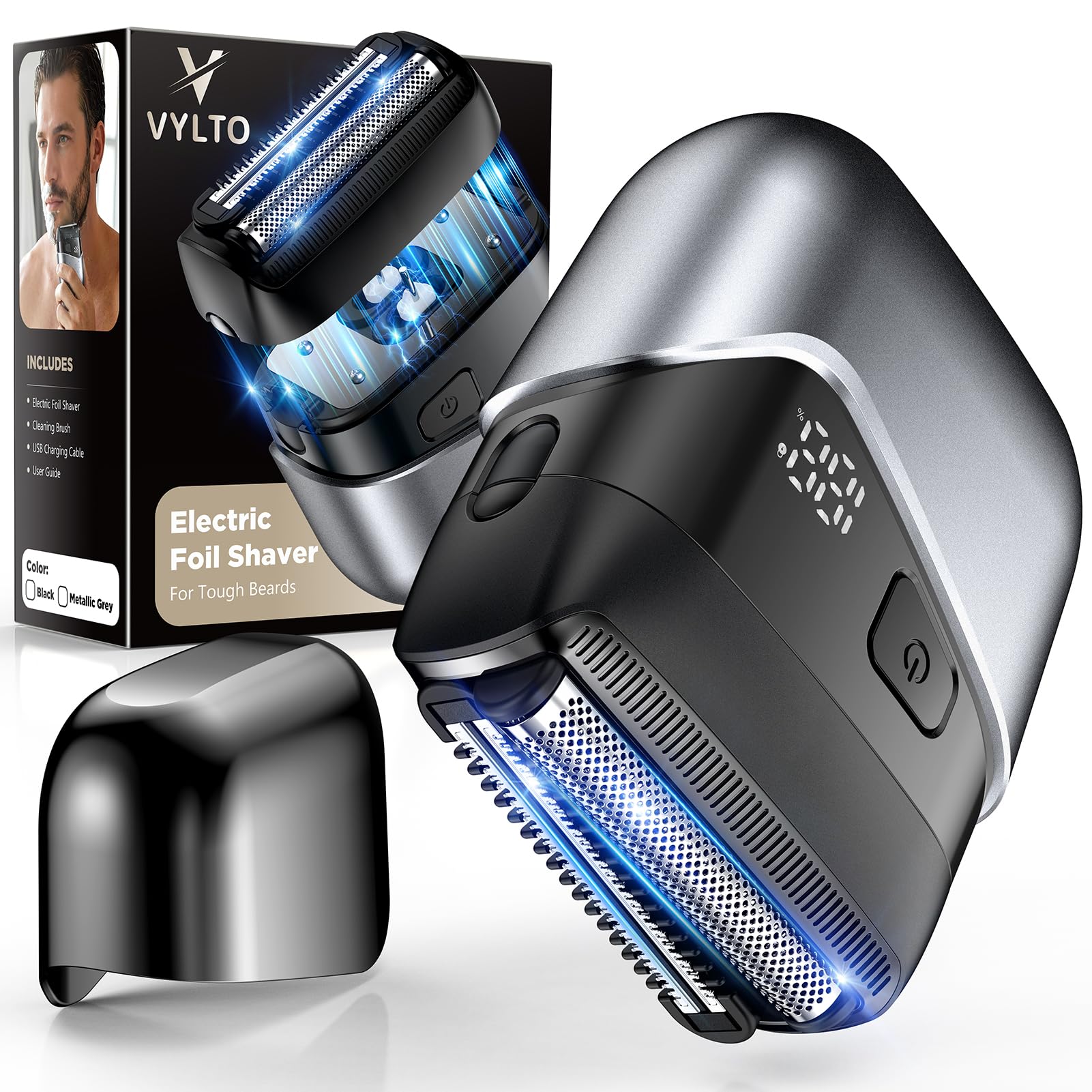 VYLTO Electric Foil Shavers for Men- New Version Mini Electric Razor with 3D Floating Heads & Precision Blades, Portable Cordless Electric Shaver IPX7 Waterproof, LED Display & Fast Charge