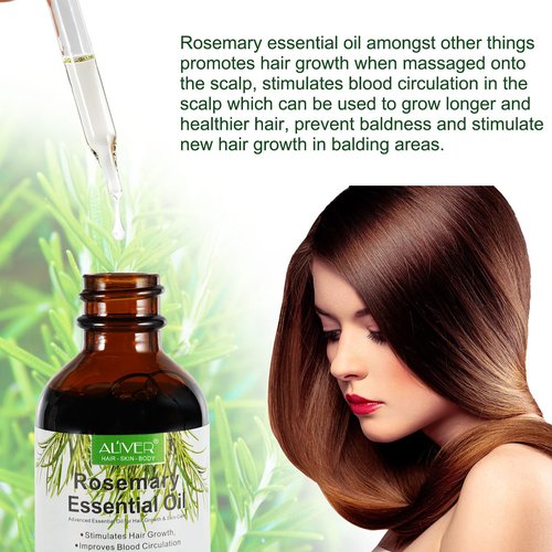 Organic Rosemary Oil (60ml) with Scalp Massager - Hair Growth, Eyelash, Eyebrow & Body Oil for Nourishing and Improved Circulation
