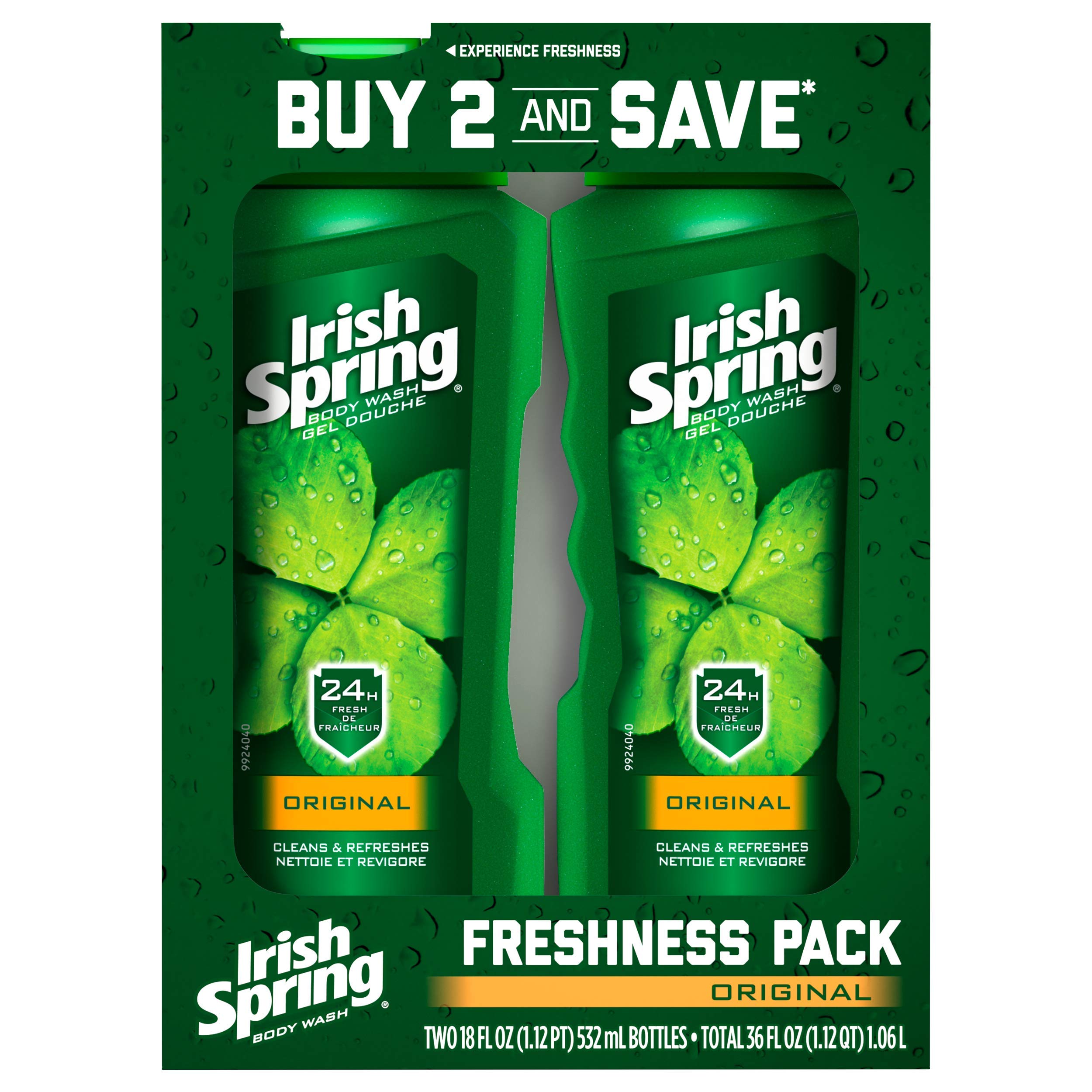 Irish Spring Body Wash, Original, 18 fluid ounce (Pack of 2)