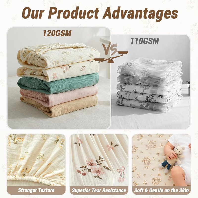 Bailix Heavyweight Muslin Baby Crib Sheets - 2-Pack Neutral Fitted Sheets | Soft 100% Organic Cotton (52"x28", Cream & Coffee)