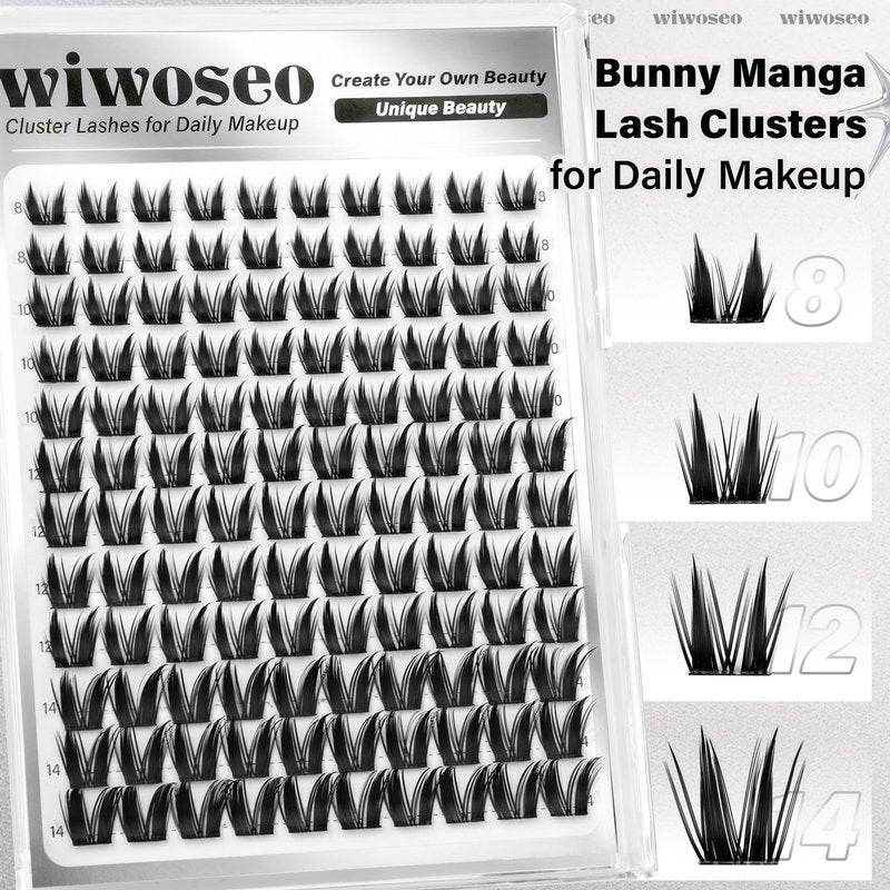 wiwoseo Bunny Lash Clusters Manga Lash Clusters Fairy Lashes Clusters with Spikes Wet Look Eyelash Clusters Flaunt Eyelash Extensions Manga Eyelash Clusters Spiky Lashes Clusters for Beginners