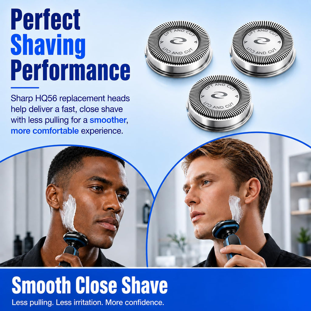 Poweka 6pcs HQ56 Replacement Shaver Heads for HQ3 HQ4 HQ55 HQ56 HQ6,Razor Shaving Heads Blade Compatible with Philipss Norelcos HQ300 HQ442 HQ916 HS190 HQ6990 Electric Shavers