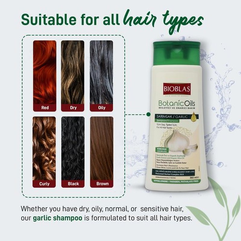 Bioblas Garlic Shampoo - Odorless & Unscented Hair Growth Formula for Men & Women - Clarifying Treatment to Cleanse Roots & Scalp - Hair Thickening & Anti-Thinning Solution (2 Pack)
