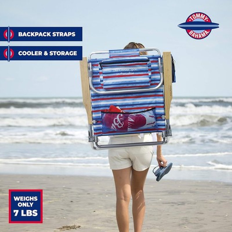 Tommy Bahama Folding Beach Chair - 5-Position Classic Lay Flat Design | Aluminum, Red, White & Blue Stripe