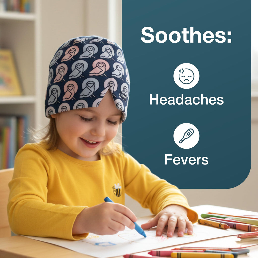 MyHalos® Children's Migraine Relief Cap - Kids Headache Relief for Fever, Bumps & Bruises - Cooling Gel Headache Ice Pack - Ice Pack Hat for Boo Boos - Cold Head Wrap (Multicolor)