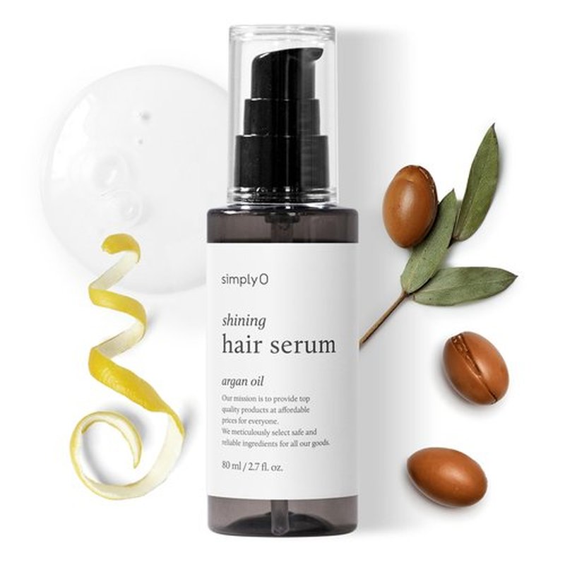simplyO Shining Hair Serum, Argan Oil 1000 ppm + 6 Natural Oils, Adds Shine, Smooths Frizz & Detangles, Non-Greasy Leave-In for Dry Damaged Hair, Heat Styling Care, Vegan Cruelty-Free, 2.7 fl oz