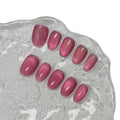 Cat Eye Press on Nails Handmade Short Oval/Square/Round False Nails with French Tip/Aurora/Magnetic Shimmer Designs (Jelly#Rose Queen, Medium)