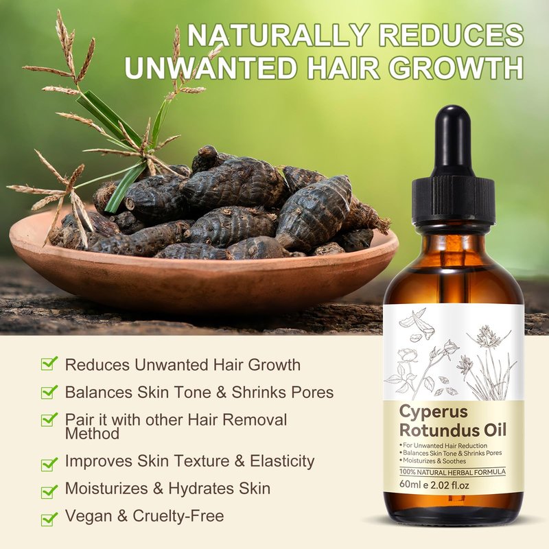 WHLH & WELL-BEING Cyperus Rotundus Oil for Hair Removal, 100% Pure Natural Oil for Skin & Hair Care, Supports Skin Moisture, Suitable for All Skin Types 1Pack