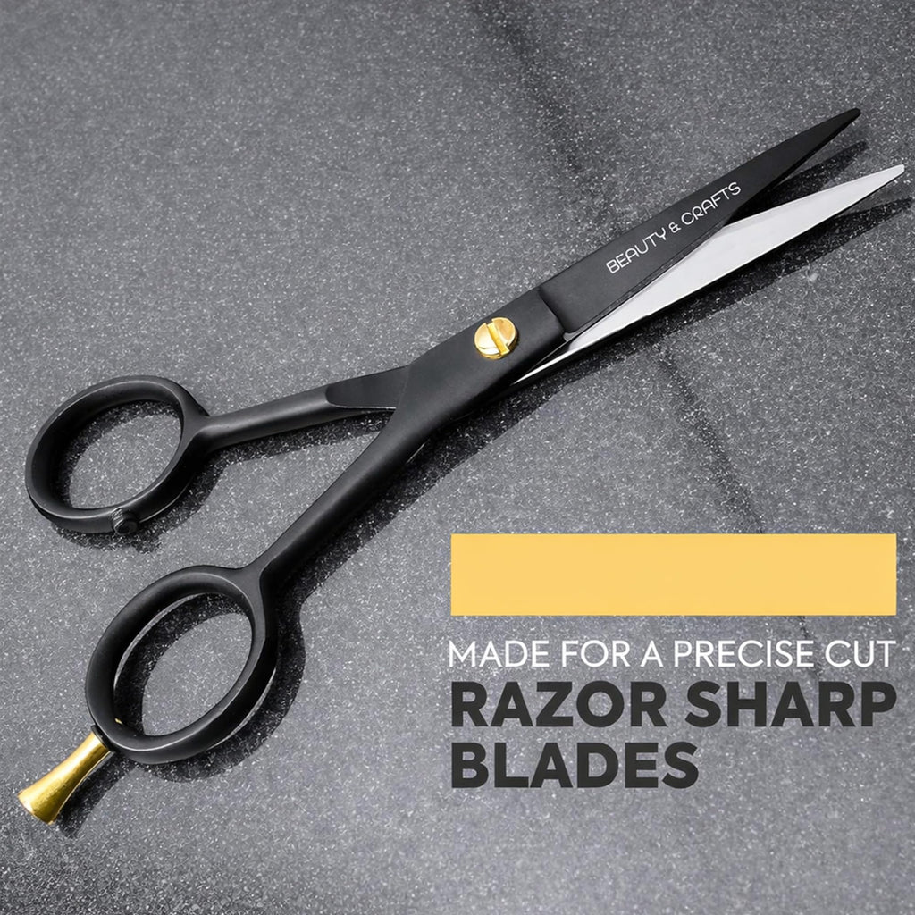 Beauty & Crafts- 5’’ German Beard Mustache Scissor with 2 Comb and Carrying Pouch-Premium Hair Trimming Kit for Men's Facial Hair -Perfect Shears for Personal Grooming, Cutting & Styling (Silver)