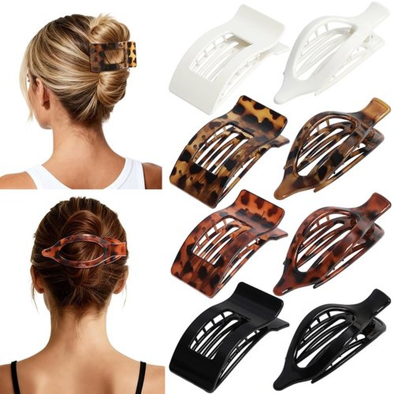 Artchita 8Pcs French Flat Hair Clips for Women 2 Styles Claw Clips for Girls Matte Flat Hair Claw Clips for Thin and Thick Hair Large Non-slip Strong Hold Hair Accessories for Women (Tortoise)